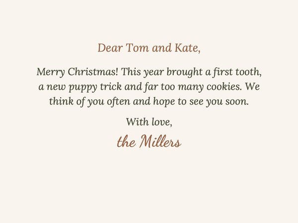 The same inside, starting “Dear Tom and Kate,”.