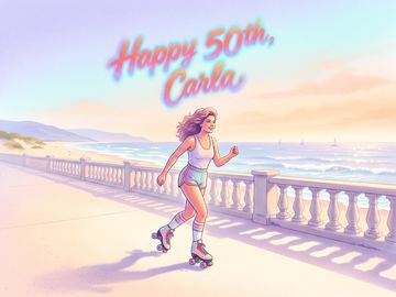 A sample card front in the style 1980s airbrush.