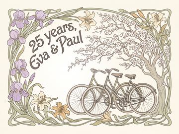 A sample card front in the style Art Nouveau botanical frame.