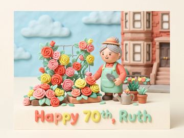 A sample card front in the style Clay miniature diorama.
