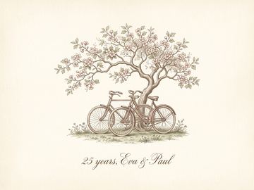 A sample card front in the style Copperplate botanical engraving.