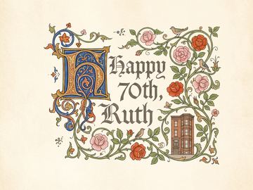 A sample card front in the style Illuminated initial.
