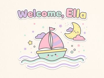 A sample card front in the style Kawaii flat sticker.