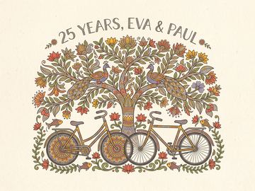 A sample card front in the style Madhubani-inspired line painting.