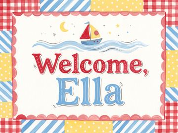 A sample card front in the style Pattern play: gingham and stripes.