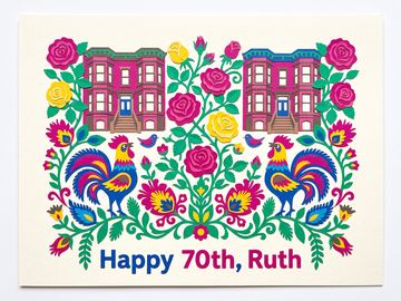 A sample card front in the style Polish paper-cut (wycinanki-inspired).