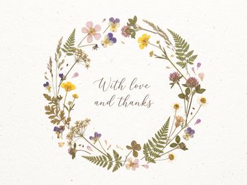 A sample card front in the style Pressed-flower herbarium.