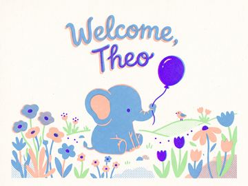 A sample card front in the style Four-color risograph pastel.
