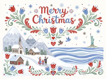 A sample card front in the style Scandinavian folk painting.