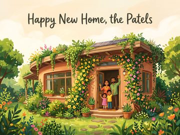 A sample card front in the style Solarpunk garden.