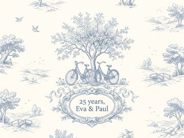 A sample card front in the style Toile de Jouy.