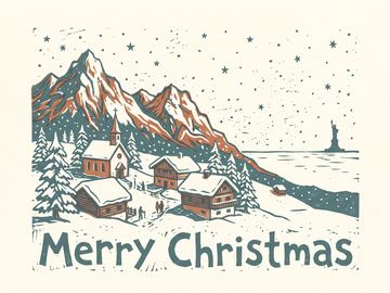 A sample card front in the style Two-color linocut.